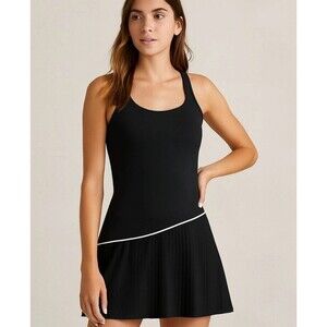 Women's Black Pleated Tennis Dress with Built-in Shorts Size XS Sporty Chic